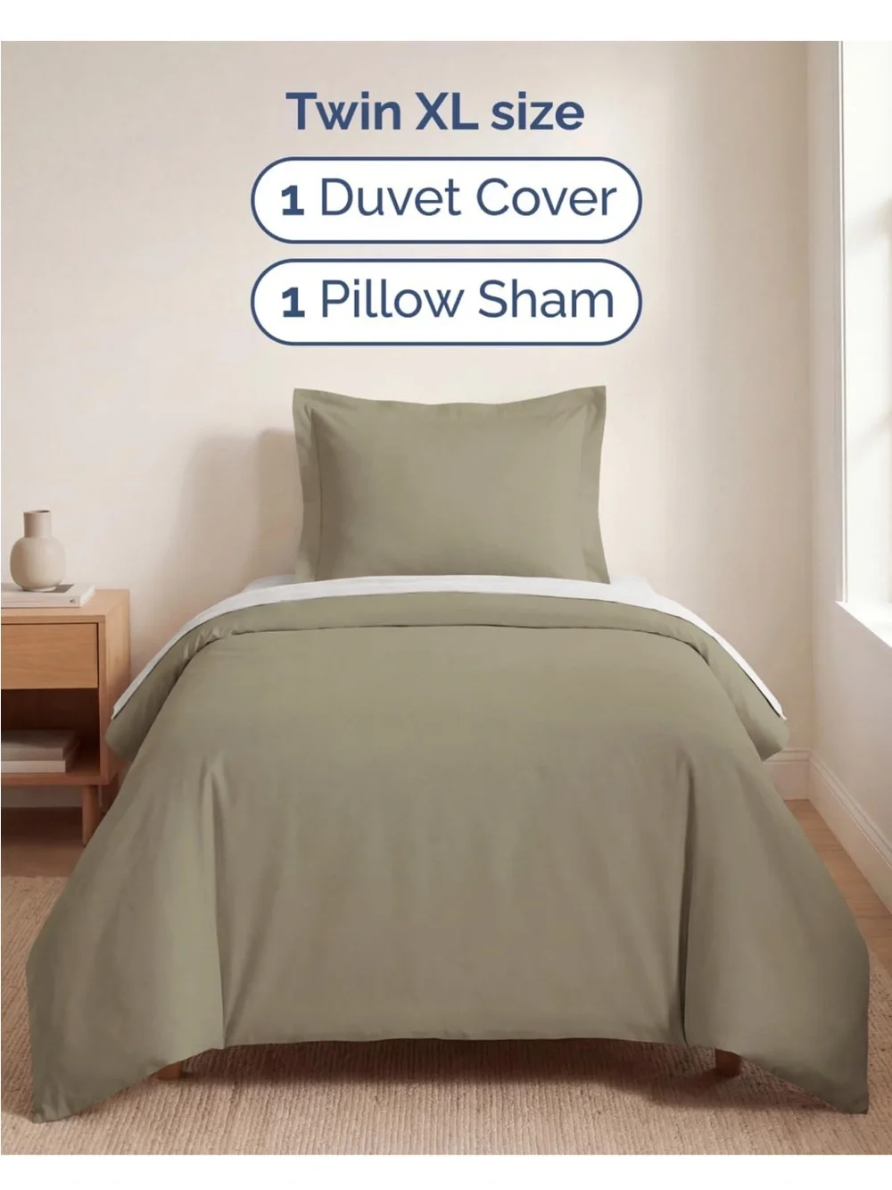 NEW Duvet Cover Twin/Twin XL - 2 Piece Set, College Dorm Room - Khaki